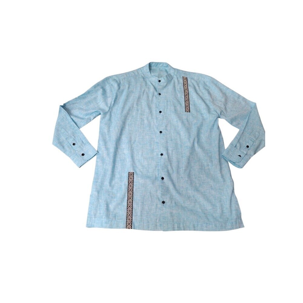 Milton‎ Linen Hand Made Top Baby Blue Cross Stitch Collarless 48" Chest